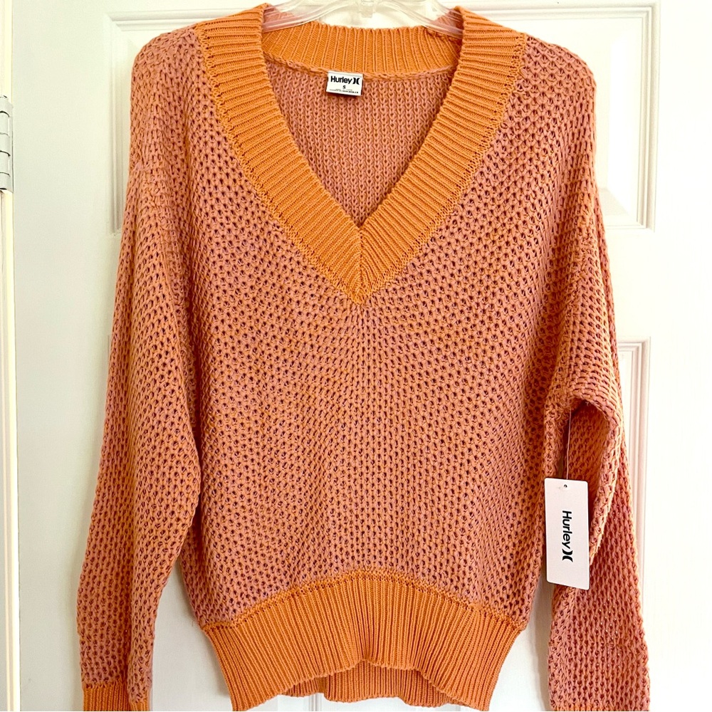 Hurley Orange V-Neck Open Knit Sweater